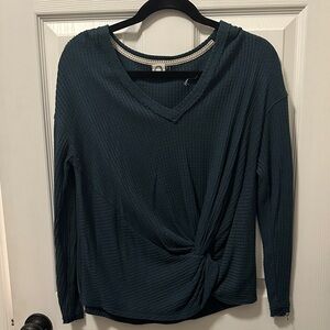 Anthropologie Teal Twist Front Sweatshirt